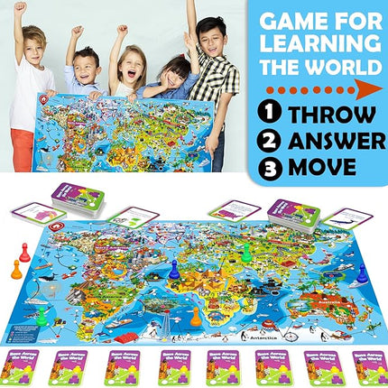 QUOKKA Board Game 1 to 10 Players - Learning, Educational - Geography, World - 100 Question Cards, Top Facts - Indoor, Outdoor - Kids, Teens, Adults, Family