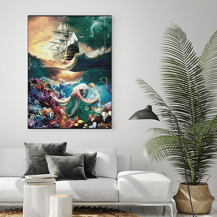 Premium 1000 Piece Jigsaw Puzzle for Adults -27x20 Unique Marine Artwork Pirate shipoctopus Puzzle - Unique Brain Teaser, Difficult and Challenge Large Puzzle Game Toys Gift…