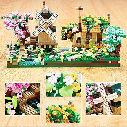 Botanicle Collection Sakura Tree House Micro Blocks Building Set for Adults Toy Friendship Windmill Cherry Blossom Tree Flowers for Girls 2 Sets