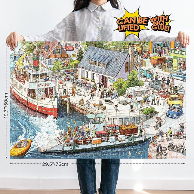 MOMIBOOK Puzzles for Adults 1000 Piece Jigsaw Puzzles of Let's Go! Set Sail, Painting Image Difficult Challenging Hard Impossible Puzzle, Cute Funny Toys & Games Christmas Birthday Gifts