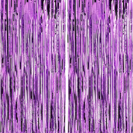 2 Pack Purple Foil Fringe Curtains Door Streamers Party Decorations 3.3 x 8.2 ft, Tinsel Curtain Fringe Backdrop for Parties, Door Fringe Birthday Streamers, Photo Booth Backdrops, Party Decor