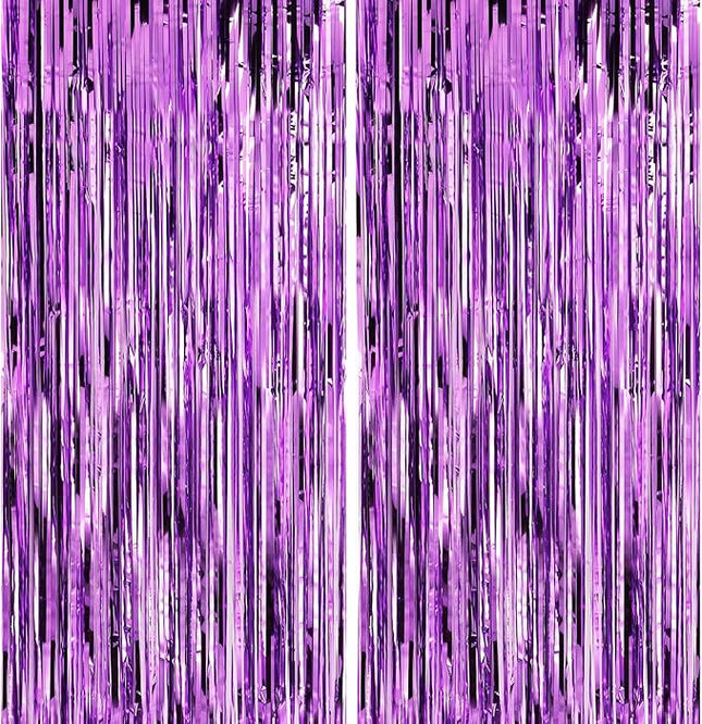 2 Pack Purple Foil Fringe Curtains Door Streamers Party Decorations 3.3 x 8.2 ft, Tinsel Curtain Fringe Backdrop for Parties, Door Fringe Birthday Streamers, Photo Booth Backdrops, Party Decor
