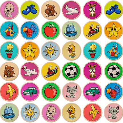 Montessori-Inspired Wooden Matching Game for Toddlers 2-4 Years - Durable, Scratch-Resistant 36 Card Set, Includes Carry Bag - Memory Game for Toddlers 2-4 Years - Cognitive Verbal Skills Development
