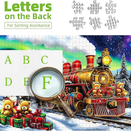 Blueforest Christmas Train Puzzles for Adults 1000 Pieces - 27.5x19.7 Inches Holiday Train Scene with Aurora & Santa Jigsaw Puzzle, Challenging Art Puzzle Home Decor