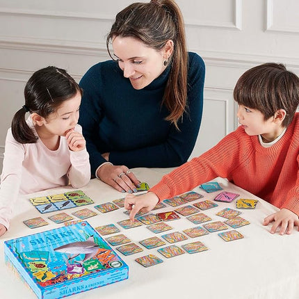 eeBoo: Memory & Matching Game- Shiny Sharks & Friends - 24 Matching Pairs, Educational Preschool Game, Kids Ages 3+, 1-4 Players