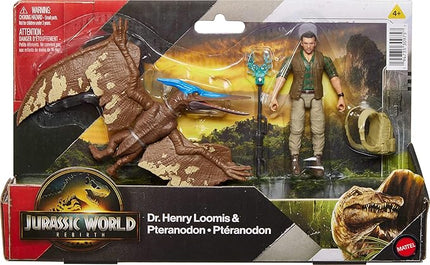 Mattel Jurassic World Rebirth Human & Dinosaur Figure Pack, Dr Henry Loomis & Pteranodon, Movie Accurate 3.75 Inch Scale, Posable Collectible