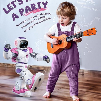 Ruko 1088 Smart Robot Toys for Kids, Large STEM Programmable Interactive RC Robot with Voice Control, App Control, Gifts for Boys & Girls Age 4 5 6 7 8 9, Pink