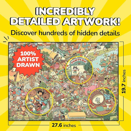 Odd Pieces Jigsaw Puzzles 1000 Pieces - Magic Mystery Story Secret Ending Puzzle - Perfect Game Night for Adults & Kids - Animal Park Theme Challenging (Snack Attack 3)