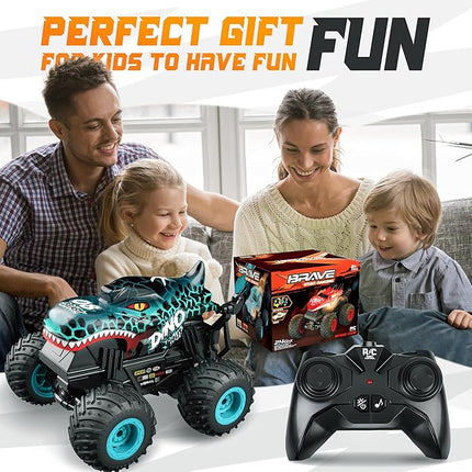 BEZGAR Monster Truck Toys - Remote Control Monster Truck with Light & Music, Dinosaur Toys for Kids, 1:20 Scale RC Truck with 360° Spins and Drifting, Remote Control Car for Boys 4-7 Blue