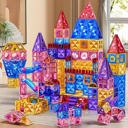 97 Pcs Magnetic Tiles for Kids Ages 4-8,Building Toys Magnetic Blocks for Kids Ages 4-8,Toddlers Educational Magnet Construction Set Magnets Tile,for 3 4 5 6 7 8 Kid Christmas Birthday Gifts