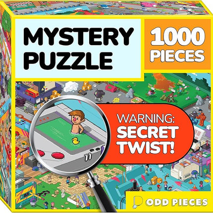 Odd Pieces Jigsaw Puzzles 1000 Pieces - Magic Mystery Story Secret Ending Puzzle - Perfect Game Night for Adults & Kids - Pixel Art Gamer Movie TV Show Superhero Theme (Glitch)