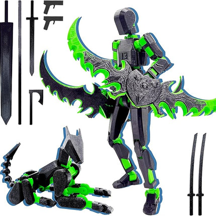 T13 Action Figure Set (Assembly Completed),Dummy 13,Titan 13 Action Figures,3D Printed Toys Multi-Jointed Movable (Black/Green)