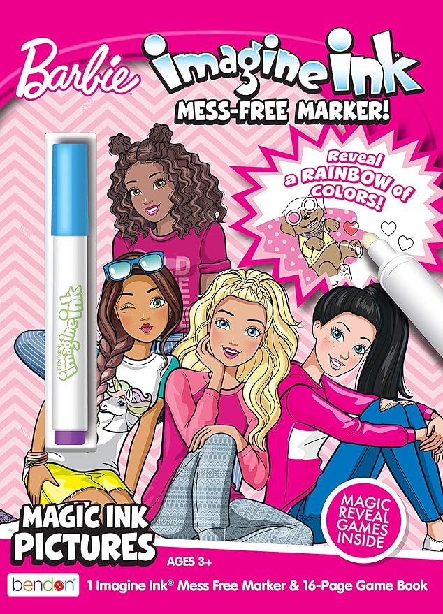 Bendon Barbie Mattel 16 Page Imagine Ink Coloring Book with 1 Mess Free Marker 49749