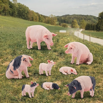 Toymany 8PCS Realistic Pig Figurines Set, Plastic Pig Figures Farm Animals Toys, Birthday Christmas Toy Gift for Kids Toddlers