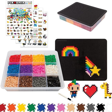 Pix Brix Pixel Art kit Puzzle Bricks - 3,000 Piece Pixel Art Container, 12 Color Dark Palette - Interlocking Building Bricks, Create 2D and 3D Builds Without Water or Glue - Stem Toys, Ages 6 Plus
