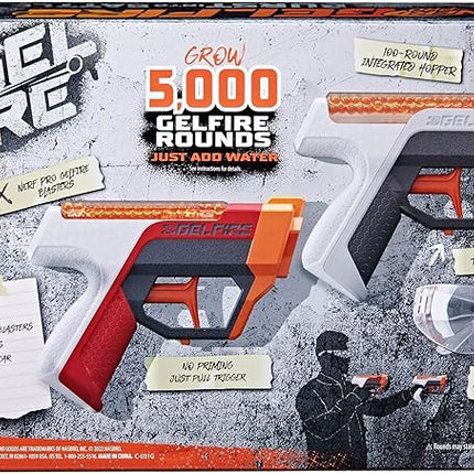 Nerf Pro Gelfire Dual Wield Pack, 2 Blasters, No-Prime Firing, 5000 Gelfire Rounds, 2X 100 Round Integrated Hoppers, 2 Eyewear, Ages 14 & Up