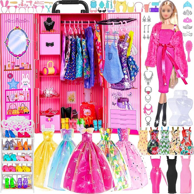 104 Piece Fashion Doll Wardrobe Playset with Poseable 11.5" Doll & 104 Accessories | ASTM-Certified Pretend Play Gift Set for Girls Ages 3+