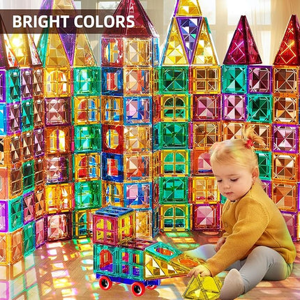 180 PCS Magnetism Blocks Tiles for Kids Ages 3 4 5 6 7 8+, Building Set for Toddlers 3-5 4-8, Stacking Blocks, Educational Construction Toy for Boys and Girls, Creative Play Birthday Gifts 2-4