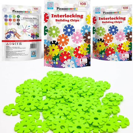 PicassoTiles Building Chips Interlocking Disc Construction Blocks in Light Green Color STEM Learning Early Education Toy Engineering Playset Child Brain Development for Girls Boys Kids Age 3+ PTF108