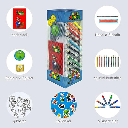 UNDERCOVER Colouring and Writing Tower 35 Pieces,Super Mario Colouring Set for Children,Painting Tower with Colouring Poster,Creative Painting Set for Children,Gift Item,from 3 Years