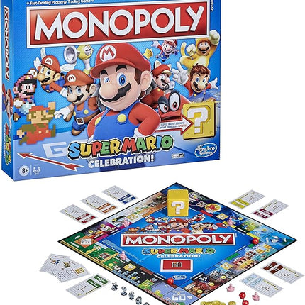 Monopoly Super Mario Celebration Edition Board Game for Super Mario Fans for 4 Players Ages 8 and Up, with Video Game Sound Effects
