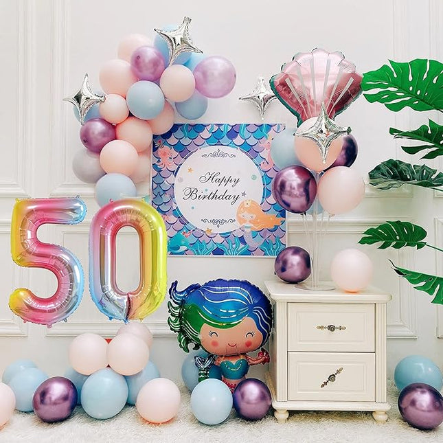 Smlpuame 40 Inch Number Balloons 0-9 Rainbow Gradient Large Number 50 Balloons, Digital Balloons for Birthday Party Celebration Decorations, Helium Foil Number Balloons for Wedding Anniversary