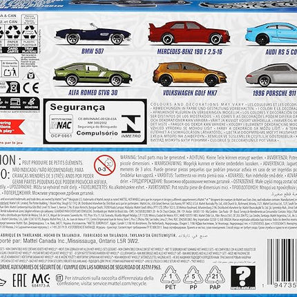 Hot Wheels 1:64 Scale Die-Cast Toy Cars, Set of 6 European Vehicles with Elevated Deco (Styles May Vary)