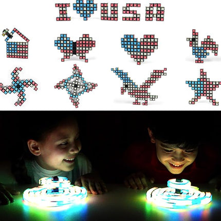 TOSY Magnet Fidget Spinner Glow - 16 Blocks, 3 in 1 Toy: Transformable Fidget Spinner, Infinity Cube, 2x2 Puzzle Cube, Glow, STEM/STEAM Magnet Tiles Birthday Gift for Kids/Boys/Girls/Adults, 2-Pack