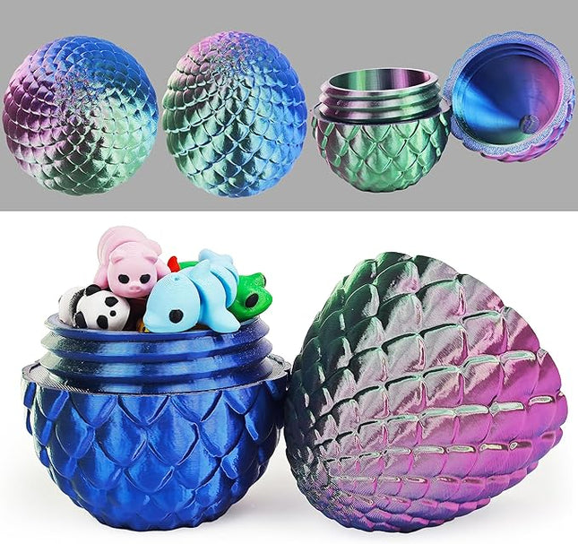25 pcs Mini 3D Printed Animal Figurines Set with Dragon Egg: Articulated, Flexible, and Exquisitely Cute Fidget Toys for Play and Display for Valentine's Day, Easter, Bithday.