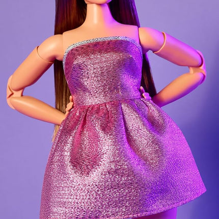 Barbie Looks Doll, Collectible No. 24 with Brown Hair & Modern Y2K Fashion, Shimmery Pink Strapless Dress with Peep-Toe Heels