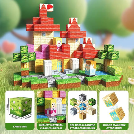 DUDEZOOM 200PCS Magnetic Blocks Kid Building Toys for 3+ Years Old Girls, Upgraded STEM Sensory Gifts for Princess, Kids Magnets Game for Toddler