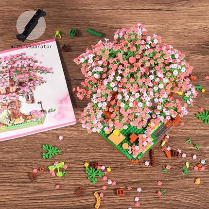 Cherry Blossom Tree Building Block Set Gift for Adults, Cherry Bonsia Treehouse Micro Building Blocks, Japanese Sakura Flowers House 2138PCS