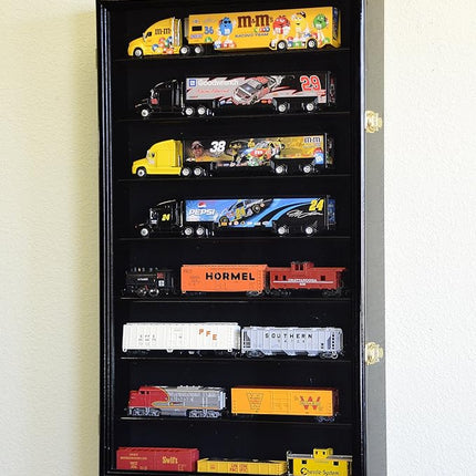 Hot Wheels 1/64 Scale Trailer Rig Model Car Display Case Cabinet w/98% UV Door, Black