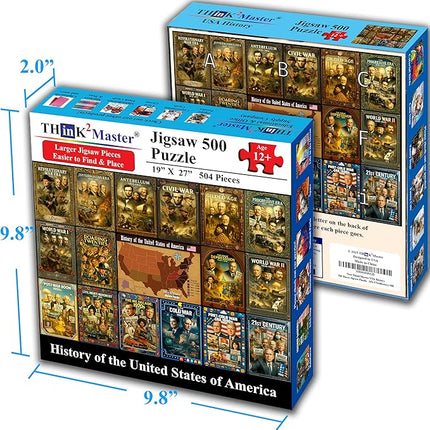 Think2Master History of The United States 500 Pieces Large Format Jigsaw Puzzle: Kids 12+, Teens, Adults & Families. Great Gift. Presidents, Key Events & ERAS from 1776 to Today. Size: 26.8” X 18.9”