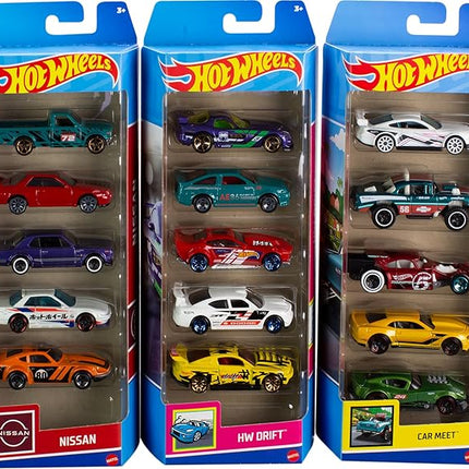 Hot Wheels Toy Cars or Trucks 5-Pack Bundle, 3-Themed Sets of 5 1:64 Scale Die-Cast Vehicles for Kids & Collectors, 15 Total (Styles May Vary)