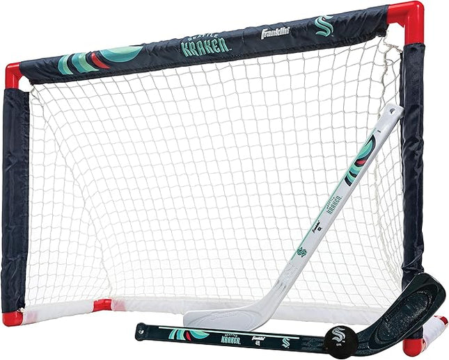 Franklin Sports NHL Mini Hockey Set - Kids Indoor Knee Hockey Goal, Ball, + 2 Stick Combo - Youth Team Indoor Toy Set - Official - Ages 3+