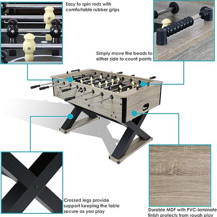 Sunnydaze Delano 54.5-Inch Indoor Foosball Table Adult Size - Soccer Game Table for Adults - 2 Balls - Gray Distressed Wood Look