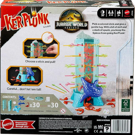 Mattel Games Kerplunk Jurassic World Rebirth Game for Kids & Family with Ocean Tower and Spinosaurus Figures Inspired by The Movie