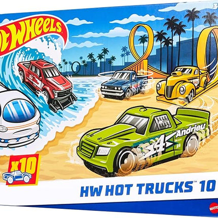 Hot Wheels Toy Trucks 10-Pack, Set of 10 Die-Cast 1:64 Scale Utility, Racing & Other Pickups or Vans, Modern & Retro Models (Styles May Vary) (Amazon Exclusive)