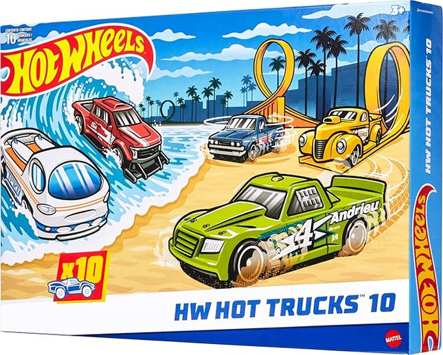 Hot Wheels Toy Trucks 10-Pack, Set of 10 Die-Cast 1:64 Scale Utility, Racing & Other Pickups or Vans, Modern & Retro Models (Styles May Vary) (Amazon Exclusive)