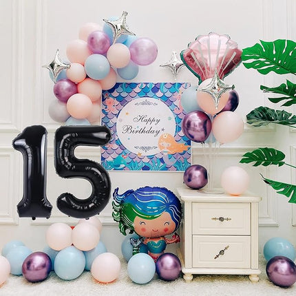 Smlpuame 40 inch Number Balloon 0-9 Black Large Number 15 Balloons,Digital Balloons for Birthday Party Celebration Decorations Supplies, Helium Foil Number Balloons for Wedding Anniversary