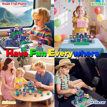 Music Animals Theme Magnetic Building Blocks Travel Toys Set with Portable Metal Tin for Kids Boys & Girls Ages 3+, 35PCS STEM Learning Magnetic Cubes for Toddlers 3-5,Birthday Gifts, Classroom Prizes