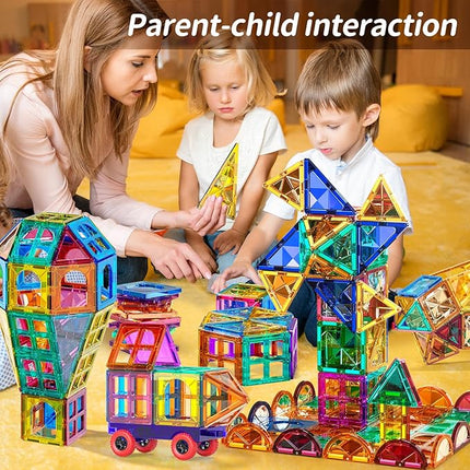 180 PCS Magnetism Blocks Tiles for Kids Ages 3 4 5 6 7 8+, Building Set for Toddlers 3-5 4-8, Stacking Blocks, Educational Construction Toy for Boys and Girls, Creative Play Birthday Gifts 2-4