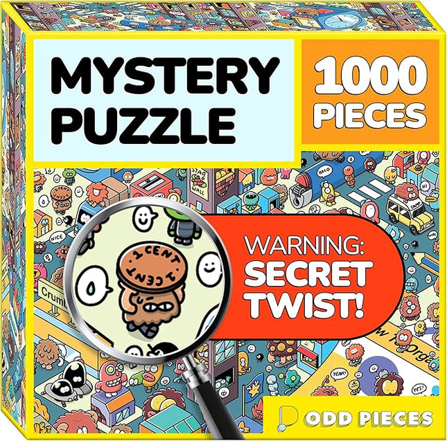 Odd Pieces Jigsaw Puzzles 1000 Pieces - Magic Mystery Story Secret Ending Puzzle - Perfect Game Night for Adults & Kids - Cartoon City Building Theme Sci-Fi (Turbo 3000)