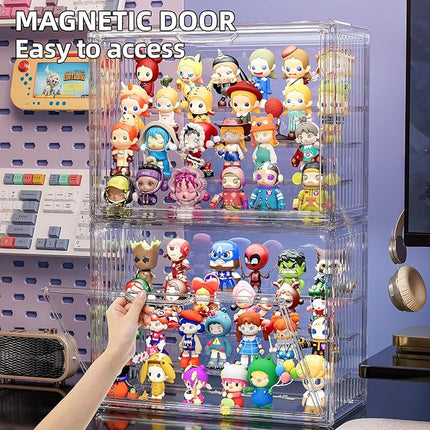 Clear Acrylic Display Case for Collectibles 4 Layer Hobby Figure Display Case Box with Shelves Stackable Figurine Display Shelf for Funko Pop, Pop Mart, Labubu, Model, 2 Pack