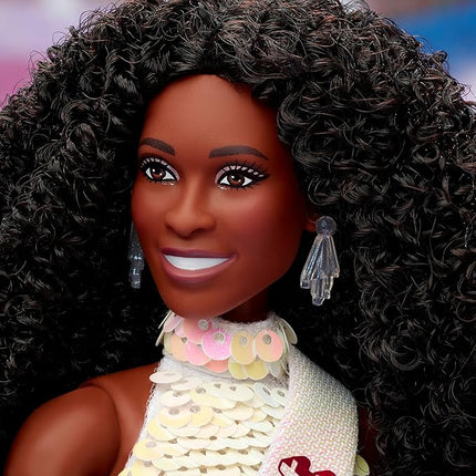 Barbie The Movie President Collectible Doll, ISSA Rae as President Wearing Shimmery White Blouse & Short Set, with Dark Curly Hair & President Sash