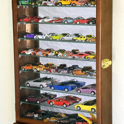 7 Adjustable Shelves Hot Wheels/Matchbox Diecast Cars 1/64 1/43 Model Display Case Cabinet, Walnut