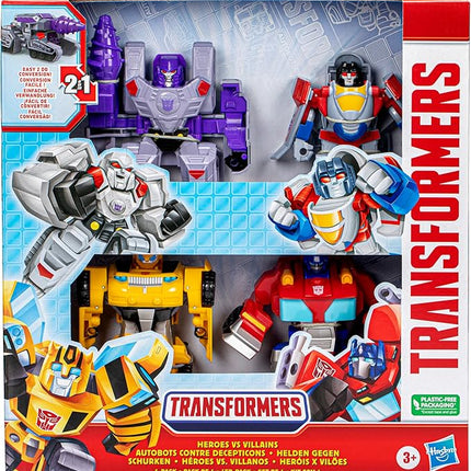Transformers Toys Heroes vs Villains 4-Pack, Autobot and Decepticon 4.5-Inch Action Figures, Preschool Robot Toys for Kids Ages 3 and Up (Amazon Exclusive)