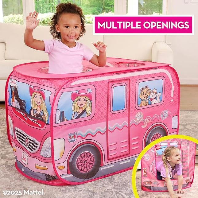Barbie Coastal Cowgirl Camper Pop-Up Play Tent for Kids – Indoor Playhouse with Roll-Up Door & Roof Openings – Easy Setup, Folds Flat for Storage – Safe for Toddlers & Kids Ages 3+