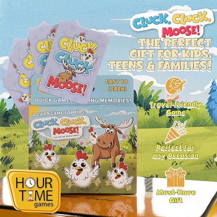 Hour Time Games Cluck Cluck Moose – Hilarious Animal-Themed Card Game for a Fun Family Game Night, Family Games for Kids & Families, Reunion Gift Ideas, Fun Stuff for Reunions & Ideal Gifts for Ages 4